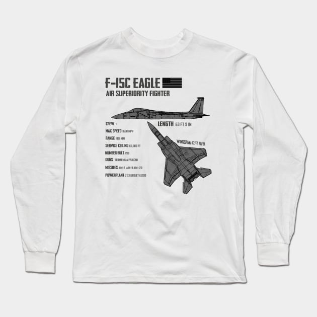 F-15 Eagle Long Sleeve T-Shirt by Dirty Custard Designs 